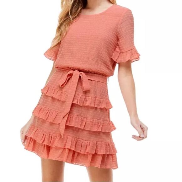 NWT City Studio Soft Peach Short Sleeve Mini Fit And Flare Dress, Size M - Picture 1 of 10
